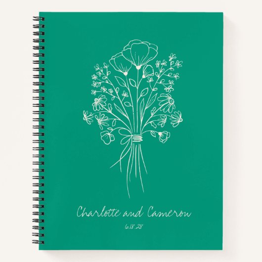 Boho Flower Line Art Gepersonaliseerde bruiloft sm Notitieboek (Voorkant)