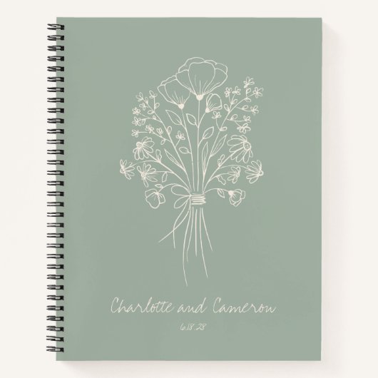 Boho Flower Line Art Gepersonaliseerde Wedding Sag Notitieboek (Voorkant)