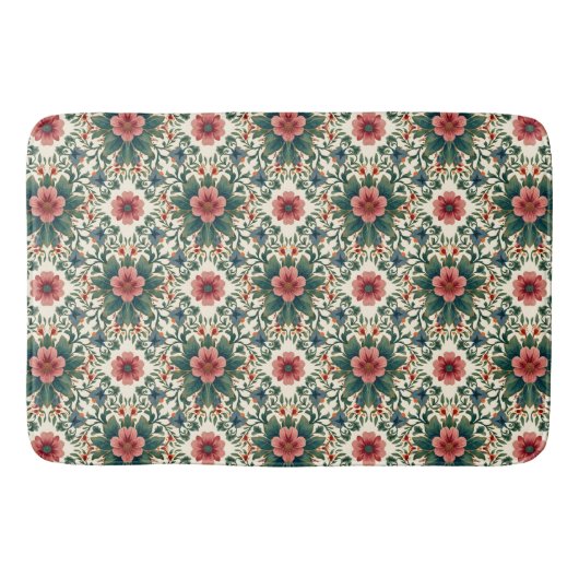 Boho Flower Magic - in tinten groen en roze Badmat (Voorkant)