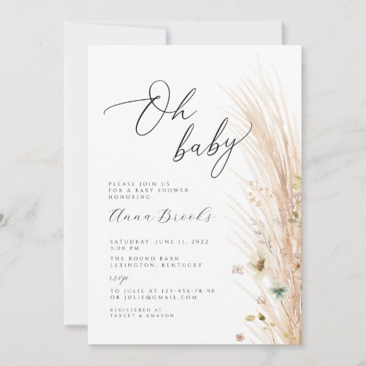 Boho flower minimalist Oh Baby baby shower Kaart (Voorkant)