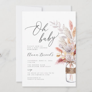 Boho flower minimalist Oh Baby baby shower Kaart
