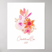 Boho Flower Pink Watercolor Personalized Wedding Poster (Voorkant)