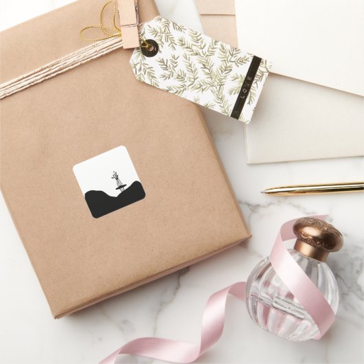 Boho Flower pot on table Vierkante Sticker (Geschenken)