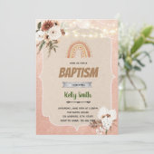 Boho flower regenboogbaptisme-uitnodiging kaart (Staand voorkant)