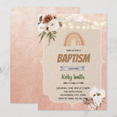 Boho flower regenboogbaptisme-uitnodiging kaart (Voorkant / Achterkant)