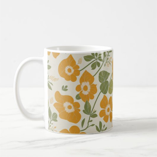  Boho Flower Sinaasappel kleur bloemenpatroon Koffiemok (Links)