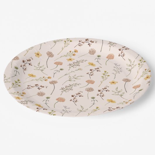 Boho Flower Waterverf Wildflower Papieren Bordje (Gekanteld)