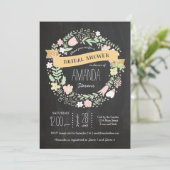 Boho Flower Wreath Rustic Chalkboard Wedding Kaart (Staand voorkant)