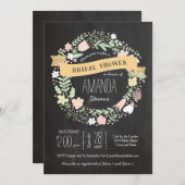 Boho Flower Wreath Rustic Chalkboard Wedding Kaart (Voorkant / Achterkant)