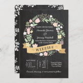Boho Flower Wreath Rustic Chalkboard Wedding Kaart (Voorkant / Achterkant)