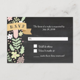 Boho Flower Wreath Rustic Chalkboard Wedding RSVP Kaartje