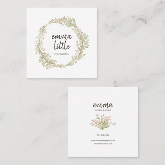 Boho Flower Wreath Vierkante Visitekaartje (Voorkant / Achterkant)