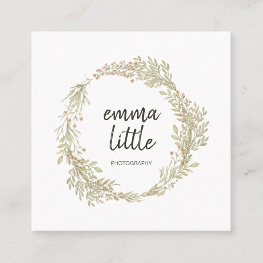 Boho Flower Wreath Vierkante Visitekaartje (Voorkant)