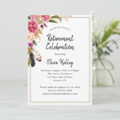 Boho Flowers and Feathers Rustiek Pensioenfeest Kaart (Staand voorkant)