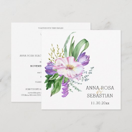 *~* Boho Flowers AR15 QR RSVP Wedding Kaart (Voorkant / Achterkant)