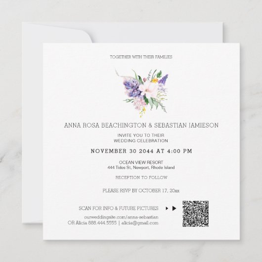 *~* Boho Flowers AR15 QR RSVP Wedding Kaart (Achterkant)