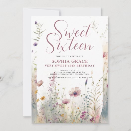 Boho Flowers & Arch Photo Sweet 16 Birthday Kaart (Voorkant)