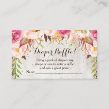 Boho Flowers baby shower Luier Raffle Cards