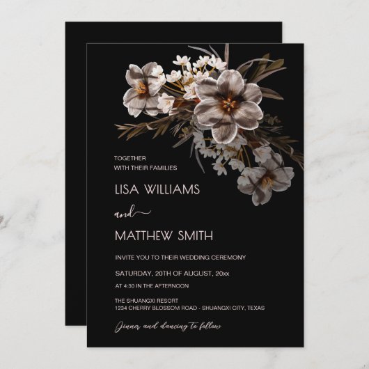 Boho Flowers Black Background Kaart (Voorkant / Achterkant)