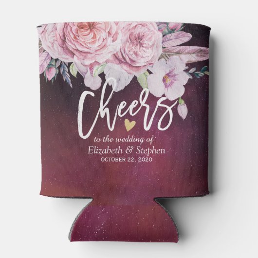 Boho Flowers Burgundy Red Blikjeskoeler (Achterkant)