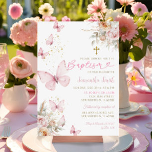 Boho Flowers Butterflies Minimalistisch doopmeisje Kaart