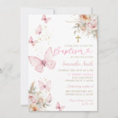 Boho Flowers Butterflies Minimalistisch doopmeisje Kaart (Voorkant)