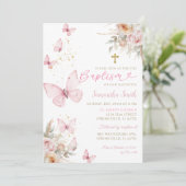 Boho Flowers Butterflies Minimalistisch doopmeisje Kaart (Staand voorkant)