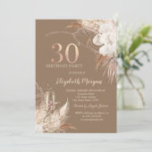 Boho Flowers,Champagne Glass,Terracotta 30th Kaart (Staand voorkant)