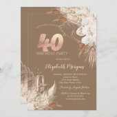 Boho Flowers,Champagne Glass,Terracotta 40th Kaart (Voorkant / Achterkant)