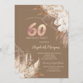 Boho Flowers,Champagne Glass,Terracotta 60th Kaart (Voorkant / Achterkant)