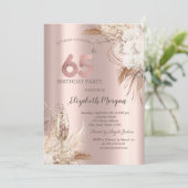 Boho Flowers, Champagneglas, Roos Gold 65th Kaart (Staand voorkant)