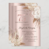 Boho Flowers, Champagneglas, Roos Gold 75th Kaart (Voorkant / Achterkant)