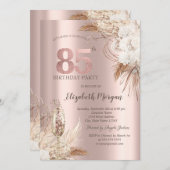 Boho Flowers, Champagneglas, Roos Gold 85th Kaart (Voorkant / Achterkant)