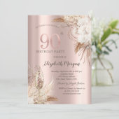 Boho Flowers, Champagneglas, Roos Gold 90th Kaart (Staand voorkant)