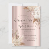 Boho Flowers, Champagneglas, Roos Gold Pensioen Kaart (Voorkant)
