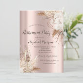 Boho Flowers, Champagneglas, Roos Gold Pensioen Kaart (Staand voorkant)