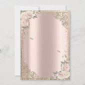 Boho Flowers, Diamonds Roos Gold Quinceañera Kaart (Achterkant)