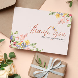 Boho Flowers Dragonfly Dank je bruiloft Bedankkaart