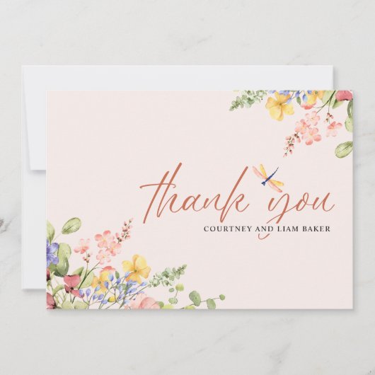 Boho Flowers Dragonfly Dank je bruiloft Kaart (Voorkant)