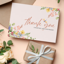 Boho Flowers Dragonfly Dank je bruiloft Kaart