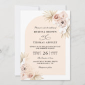 Boho Flowers Elegant Modern Budget QR Code Wedding Kaart (Voorkant)