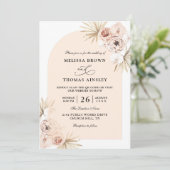 Boho Flowers Elegant Modern Budget QR Code Wedding Kaart (Staand voorkant)