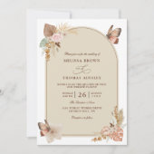Boho Flowers Elegant Modern Budget QR Code Wedding Kaart (Voorkant)