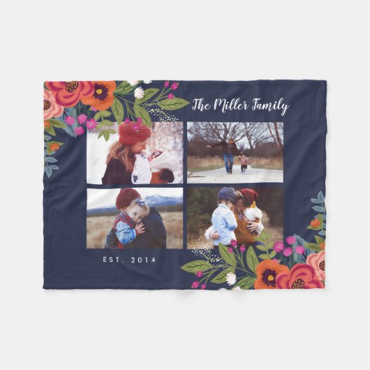 Boho Flowers Family Photo Collage Fleece Deken (Voorkant (Horizontaal))