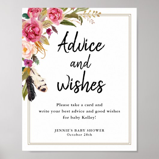 Boho Flowers & Feathers Advice Kaarten Display Sig Poster (Voorkant)