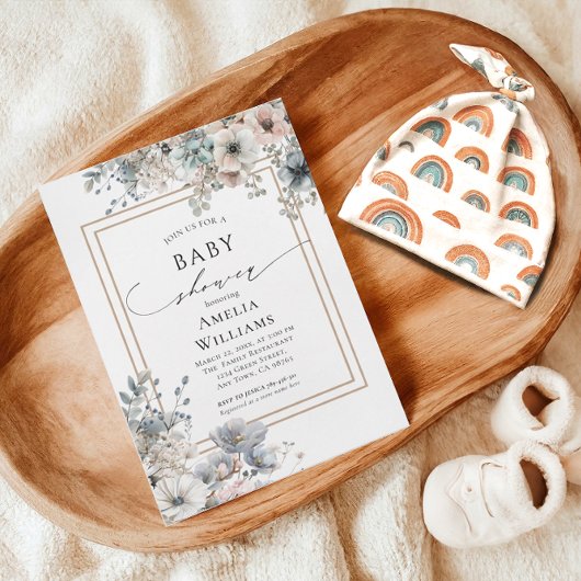 Boho Flowers Floral Wildflower Rustiek Baby shower Kaart