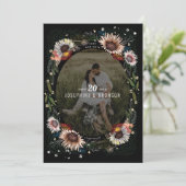 Boho Flowers Foto Zwart Save The Date (Staand voorkant)