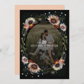 Boho Flowers Foto Zwart Save The Date (Voorkant / Achterkant)