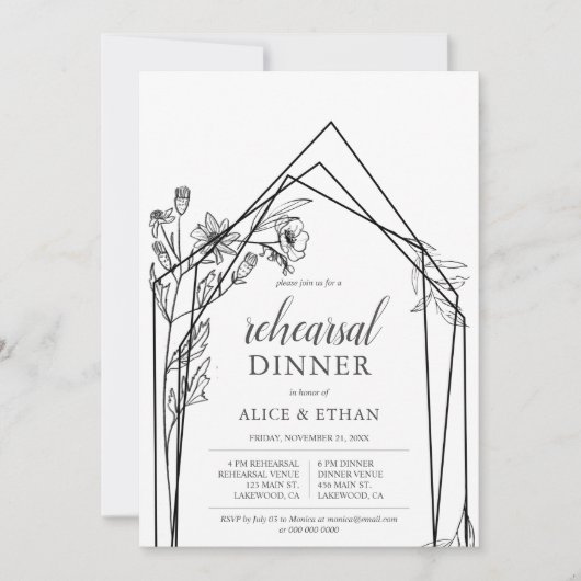 Boho Flowers Geometric Rehearsal Diner Kaart (Voorkant)