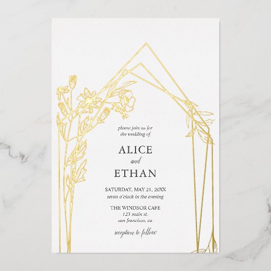 Boho Flowers Geometric Wedding Folie Uitnodiging (Voorkant)